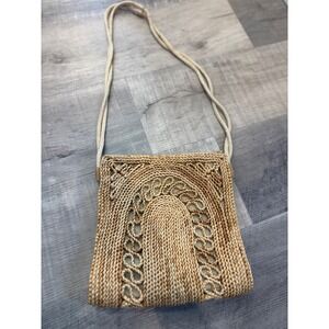 Vtg 1960s Mister Ernest Raffia Handbag Boho Sunburst Woven Crossbody‎ Hong Kong